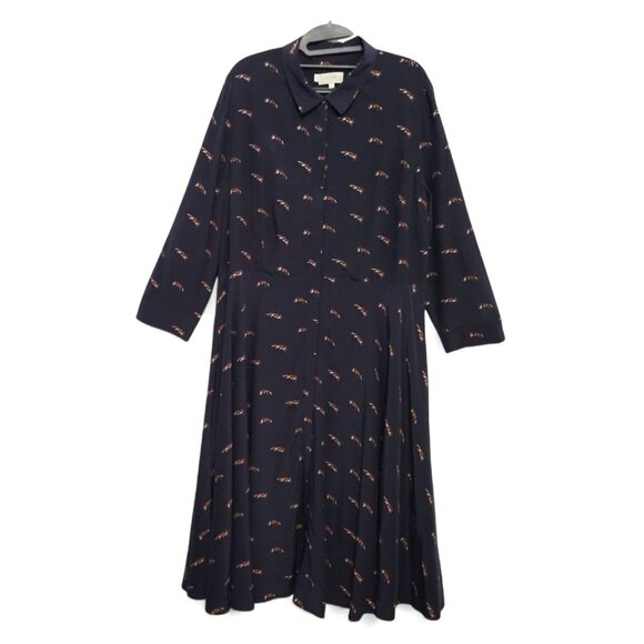 Hobbs London Lainey Shirt Dress Navy Blue Fox Print - Picture 14 of 15